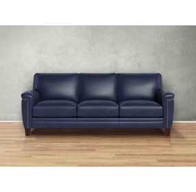 Sherwyn Navy Leather 89" Sofa with Nailhead Trim