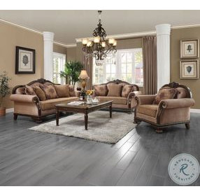 Chateau De Ville Fabric and Espresso 69" Loveseat with 3 Pillows
