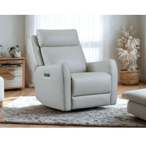 Brago Gray Leather Swivel Glider Power Recliner with USB Charging