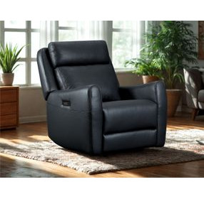 Brago Blue Leather Swivel Glider Power Recliner with USB Charging