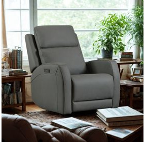 Boncraft Gray Leather Swivel Glider Power Recliner with USB Charging