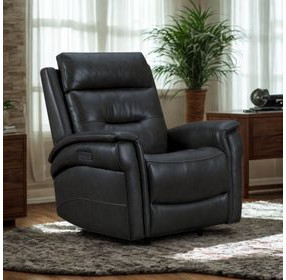 Dunky Gray Leather Swivel Glider Power Recliner with USB Charging