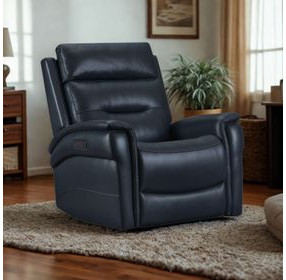 Dunky Blue Leather Swivel Glider Power Recliner with USB Charging
