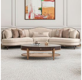 Camellia Field Linen And Warm Pecan 3 Piece Chenille 160" Sofa