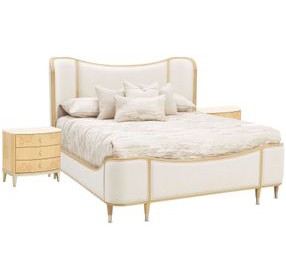 Camellia Field Cornsilk and Caramel Upholstered Panel Bedroom Set with USB Charging