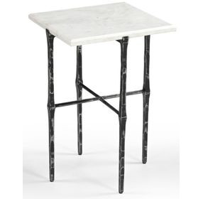 Darcy Antique Nickel and White Square Marble Top Accent Table