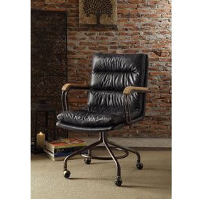 Harith Vintage Blue Leather Upholstered Swivel Office Chair