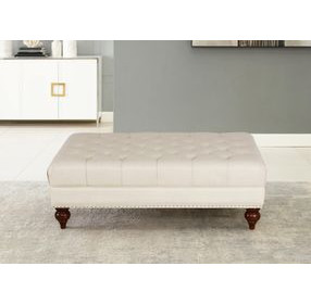 Alwick Vanilla Leather Upholstered Rectangular Ottoman with Nailhead Trim