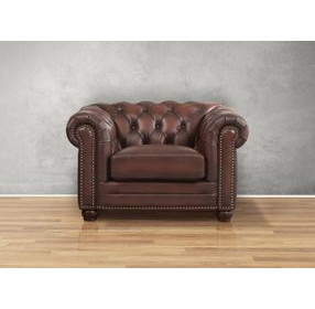 Alwick Caramel Leather Upholstered Accent Chair with Nailhead Trim