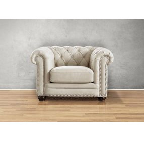 Alwick Vanilla Leather Upholstered Accent Chair with Nailhead Trim