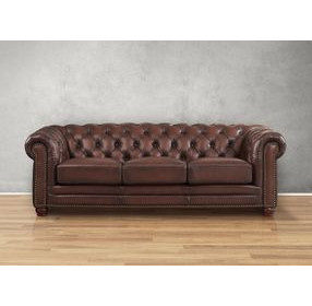 Alwick Caramel Leather 91" Sofa with Nailhead Trim