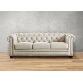 Alwick Vanilla Leather 91" Sofa with Nailhead Trim