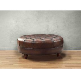 Newlyn Caramel Leather Upholstered Oval Ottoman