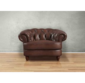 Newlyn Caramel Leather Upholstered Accent Chair with Nailhead Trim