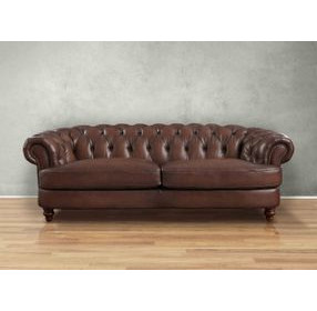 Newlyn Caramel Leather 94" Sofa with Nailhead Trim