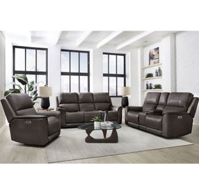 Easton Steamboat Brown Leather Zero Gravity Power Reclining Living Room Set with USB Charging