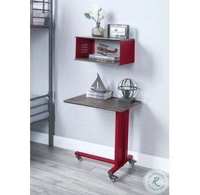 Cargo Red Rectangular Accent Table with Wall Shelf