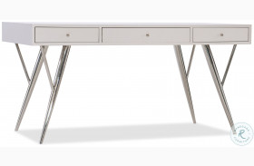 Sophisticated Contemporary White And Polished Stainless 60" Writing Desk
