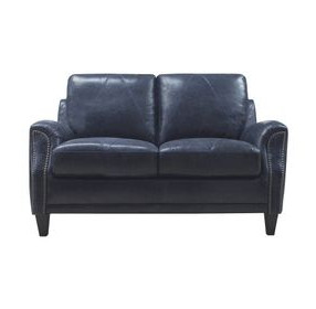 Ashton Midnight Blue 59" Top Grain Leather Loveseat with Nailhead Trim