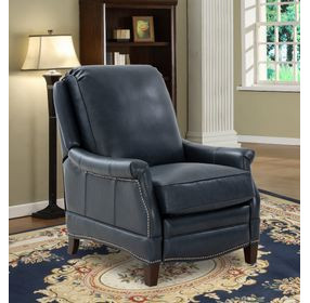 Ashebrooke Barone Navy Blue Leather Push Thru The Arms Recliner with Nailhead Trim
