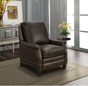 Ashebrooke Ashford Walnut Leather Push Thru The Arms Recliner with Nailhead Trim