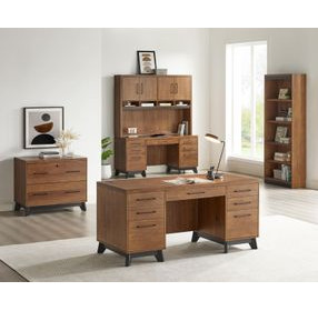 Avery Rich Medium Brown 64" Credenza and Hutch with USB Charging