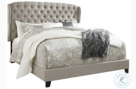 Jerary Gray Wingback King Upholstered Panel Bed
