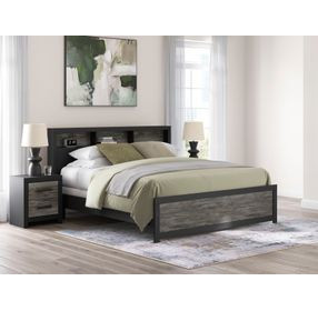 Ryderton Warm Gray and Matte Black King Bookcase Headboard