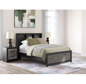 Ryderton Warm Gray and Matte Black Full Bookcase Headboard