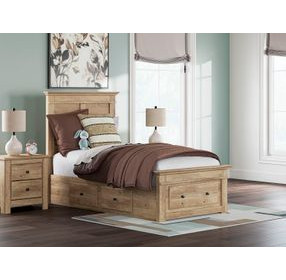 Allihauser Tan Twin Panel Bed with Storage Footboard and 4 Side Drawer