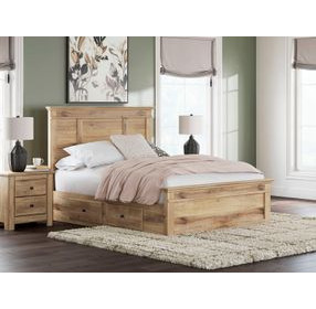 Allihauser Tan Queen Panel Bed with 4 Side Drawer Storage