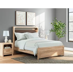 Prandefort Tan and Brown Queen Upholstered Platform Bed with LED