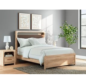 Prandefort Tan and Brown Queen Upholstered Panel Headboard with LED