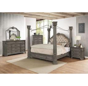 B01550 Gray Upholstered King Canopy Bed