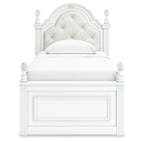 Trindura Light Gray Youth Upholstered Storage Panel Bedroom Set with LED