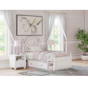 Trindura Light Gray and White Twin Upholstered Storage Panel Bed with LED