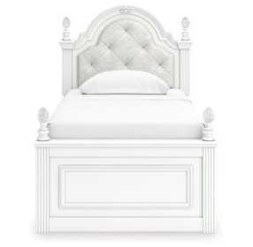 Trindura Light Gray and White Youth Upholstered Panel Bedroom Set with LED