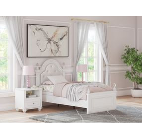 Trindura Light Gray and White Twin Upholstered Panel Bed with LED