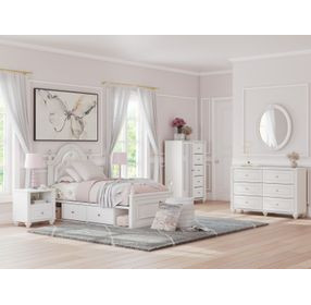 Trindura Light Gray Twin Upholstered Storage Panel Bed with LED