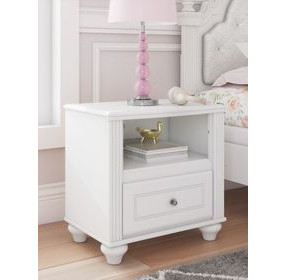 Trindura White 1 Drawer Nightstand with USB Charging and LED