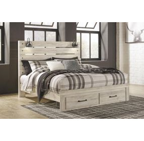 Cambeck Whitewash King Storage Panel Bed with USB Charging and LED