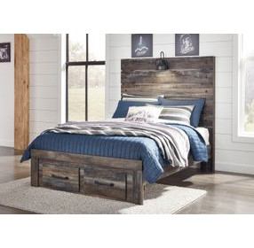 Drystan Brown Rustic Full Panel Headboard with LED and USB Charging
