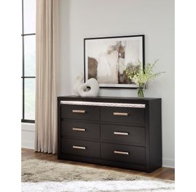 Shoralli Black 6 Drawer Dresser with LED