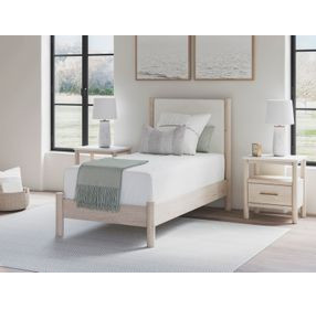 Cadmori Tan And White Twin Upholstered Panel Bed