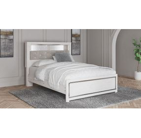 Altyra White and Gray Queen Upholstered Panel Bookcase Headboard with LED