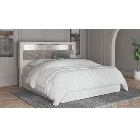 Altyra White and Gray King Upholstered Panel Bookcase Headboard with LED