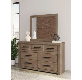 Contoura Light Brown 6 Drawer Dresser and Rectangular Mirror