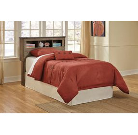 Trinell Warm Rustic Plank Twin Bookcase Headboard with Nailhead Trim