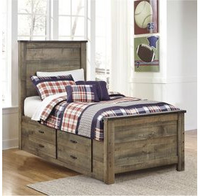 Trinell Brown Twin Panel Bed With 2 Storage Drawers