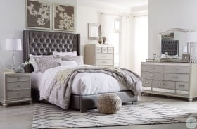 Coralayne Gray Textured Upholstered Panel Bedroom Set